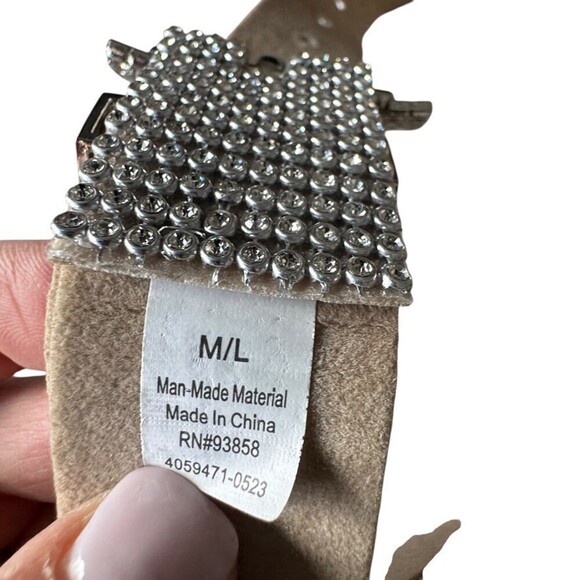 Vintage Y2K Rhinestone Belt Silver Crystal Western Bling Glam M/L Faux Suede main image 6